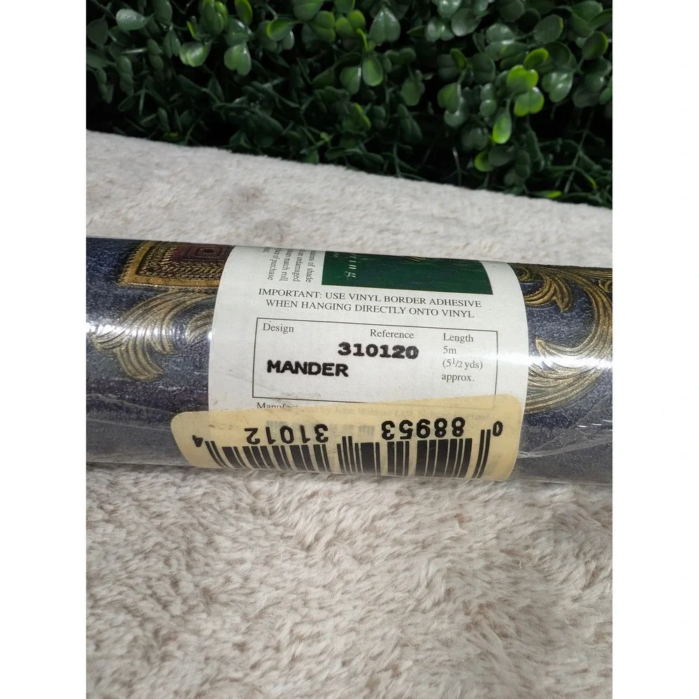 Vtg Tailored Elegance Mander Blue Gold Shield Wallpaper Border 2 Rolls 310120